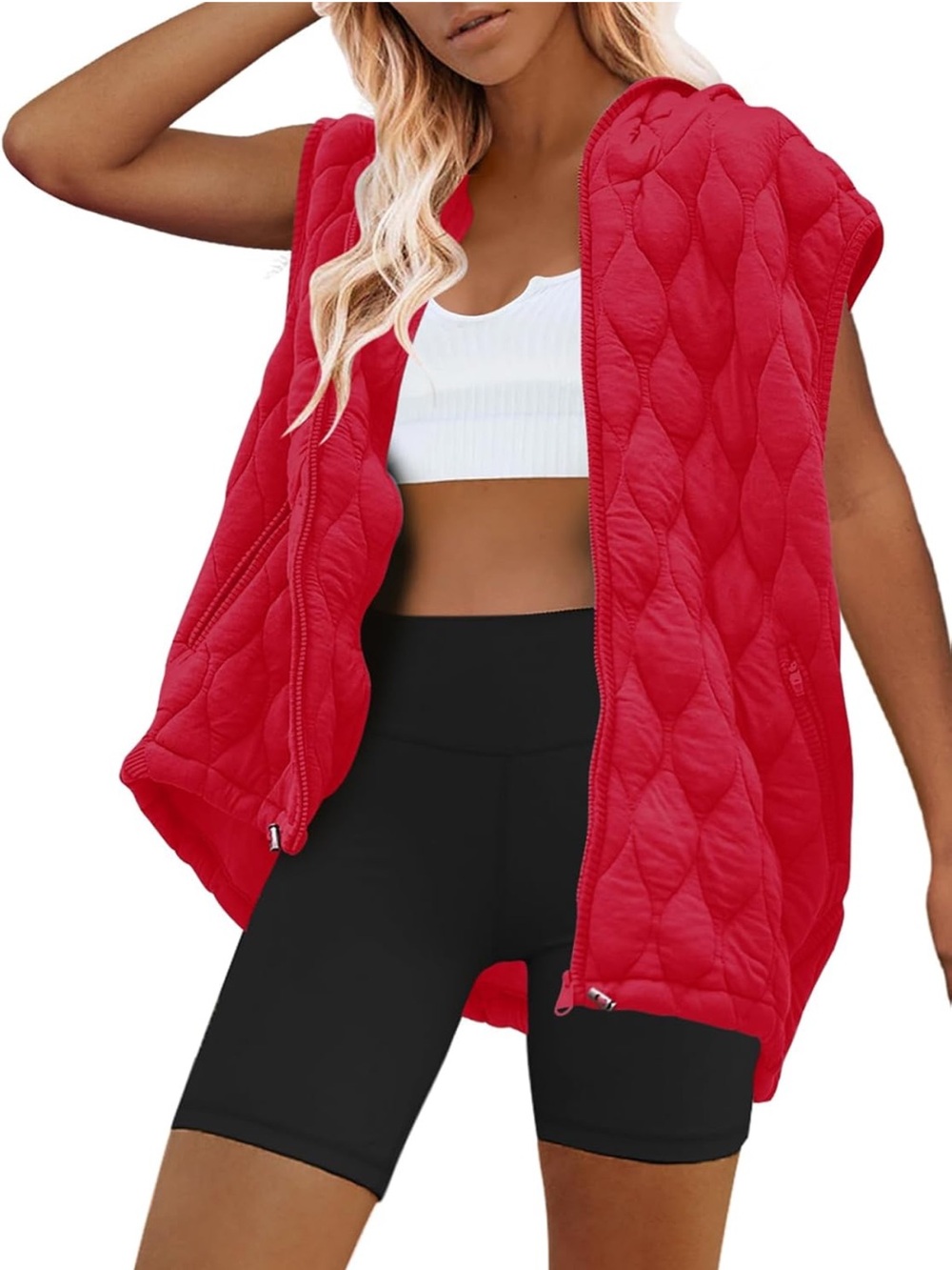 Womens Oversized Puffer Vest Sleeveless Quilted Jacket Zip Up Hooded Puffy Vest